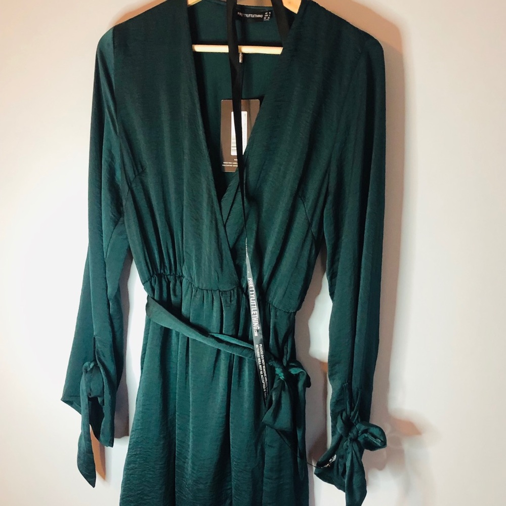PrettyLittleThing Emerald Green Wrap Style Dress